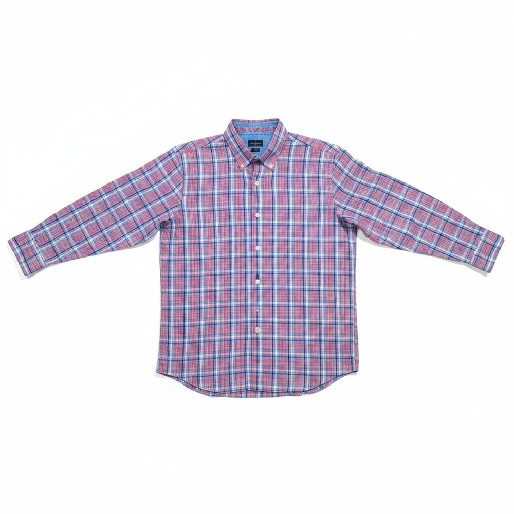 Tailorbyrd Collection Plaid Button Down Shirt Red Blue Cotton, Men's Large NWT